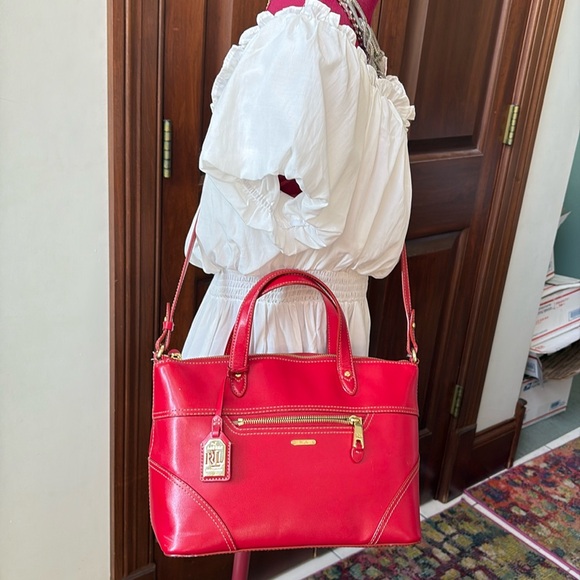 Ralph Lauren  shoulder bag  Crossbody  Satchel  leather Red excellent condition - Picture 2 of 16